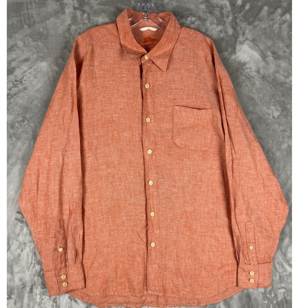 Tommy Bahama Mens XL Orange Linen Relax Fit Long Sleeve Button Up Shirt